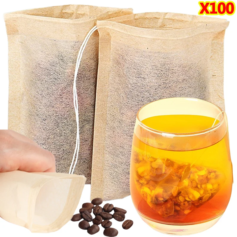100Pcs Teabags with Drawstring - Coffee Tea And Bean Leaf ulasan dan harga