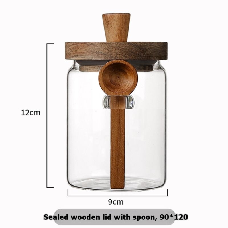 ABJI-Glass Jar With Wooden Lid - Coffee Tea Sugar Container Set ulasan dan harga