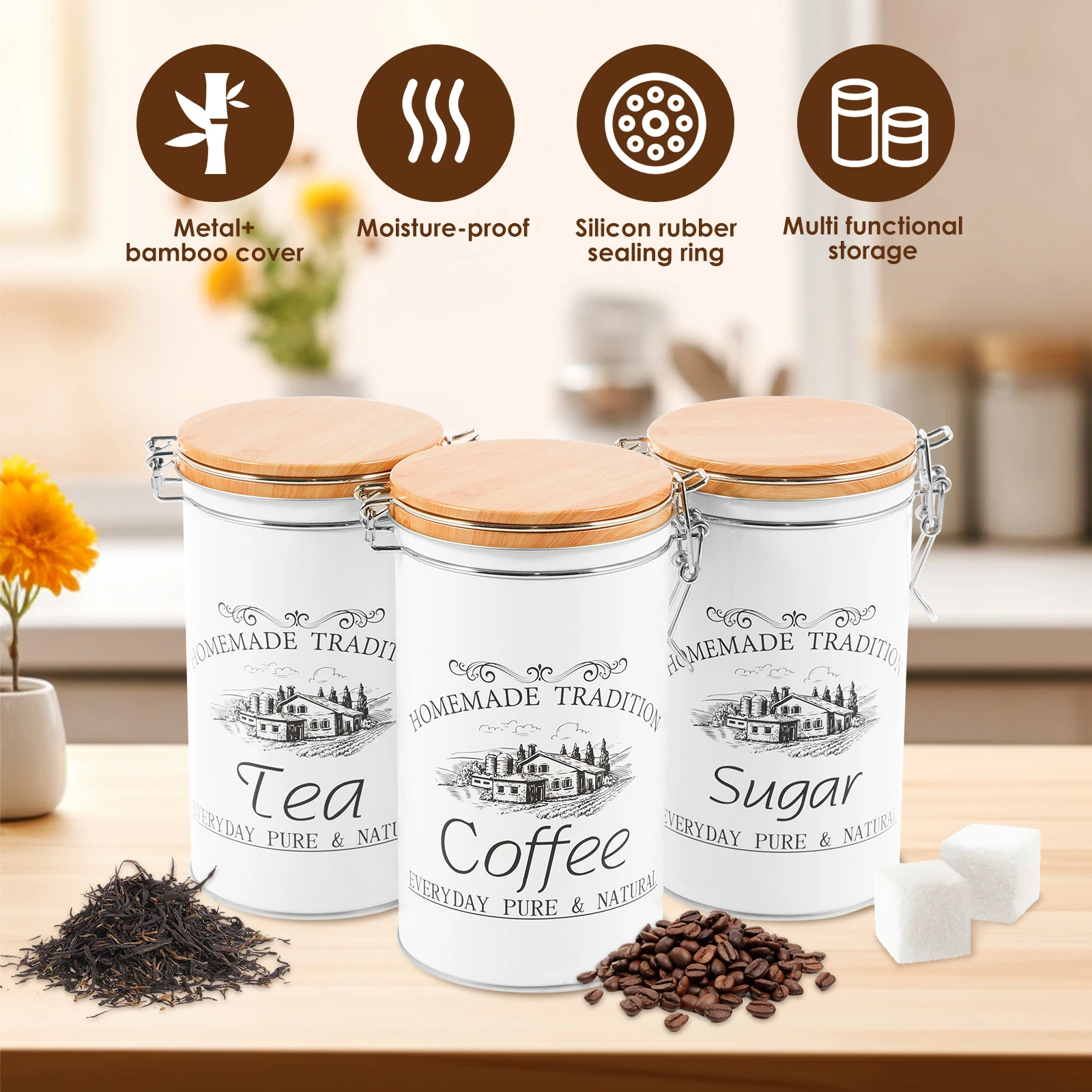 3Pcs/Set Tea Coffee Sugar Cani - Coffee Tea Sugar Container Set ulasan dan harga