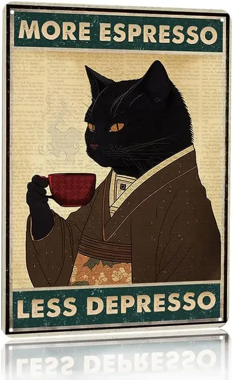 Vintage Black Cat Coffee Poste - Coffee Tea Poster ulasan dan harga