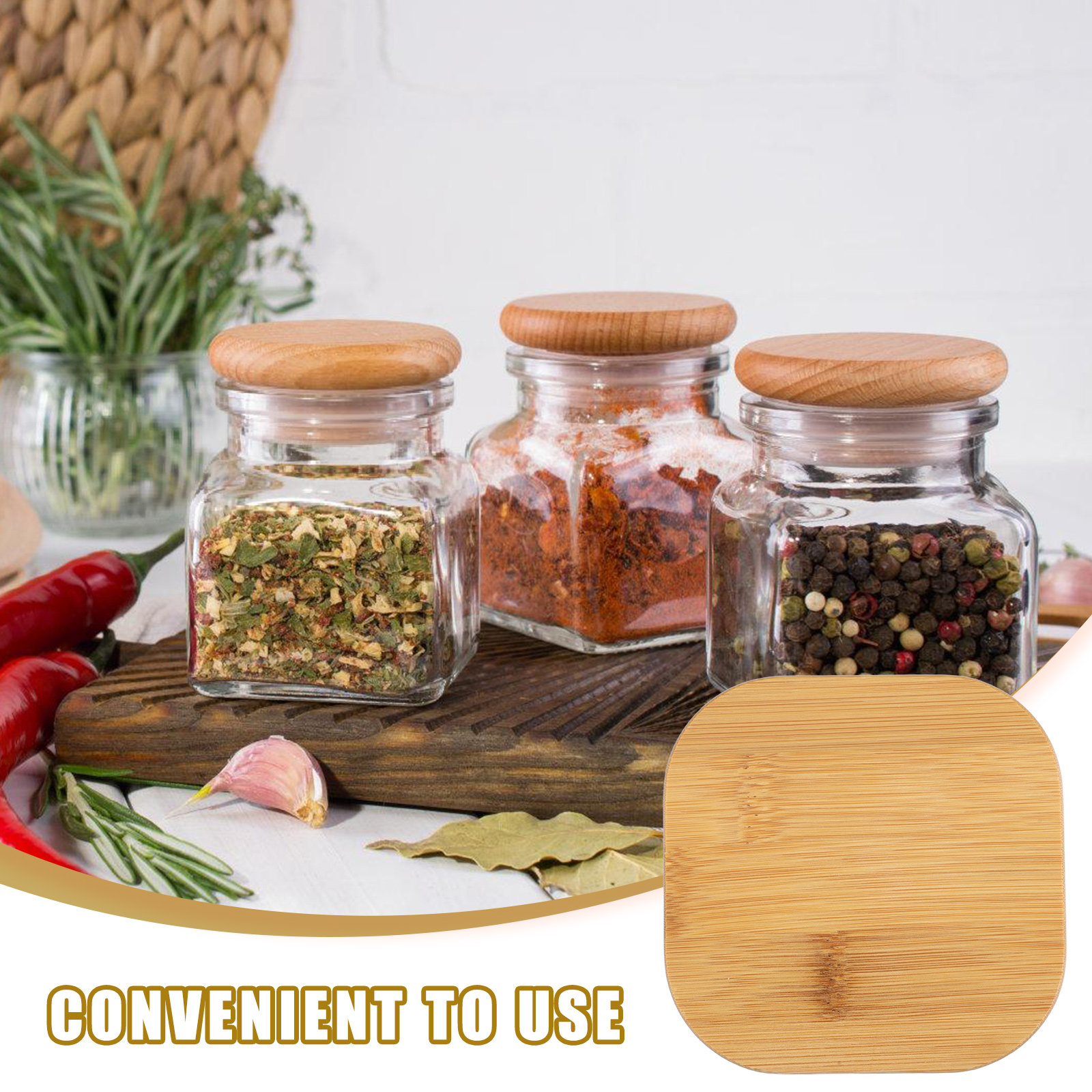 4Pcs Glass Canister Bamboo Lid - Coffee Tea And Bean Leaf ulasan dan harga