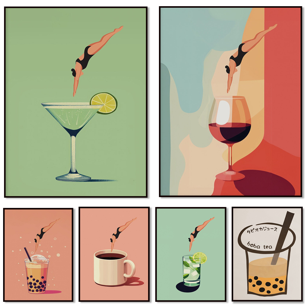 Wine wall art, gin and tonic,  - Coffee Tea Poster ulasan dan harga